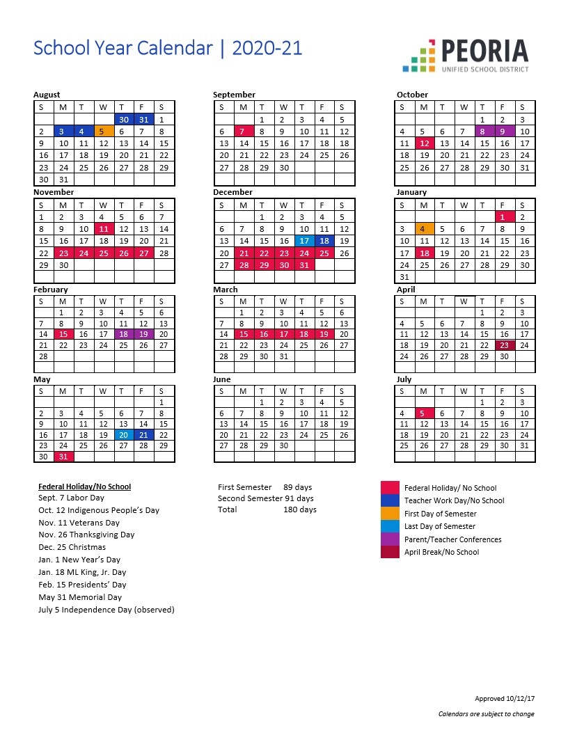 Jesse Clark School Calendar 2021